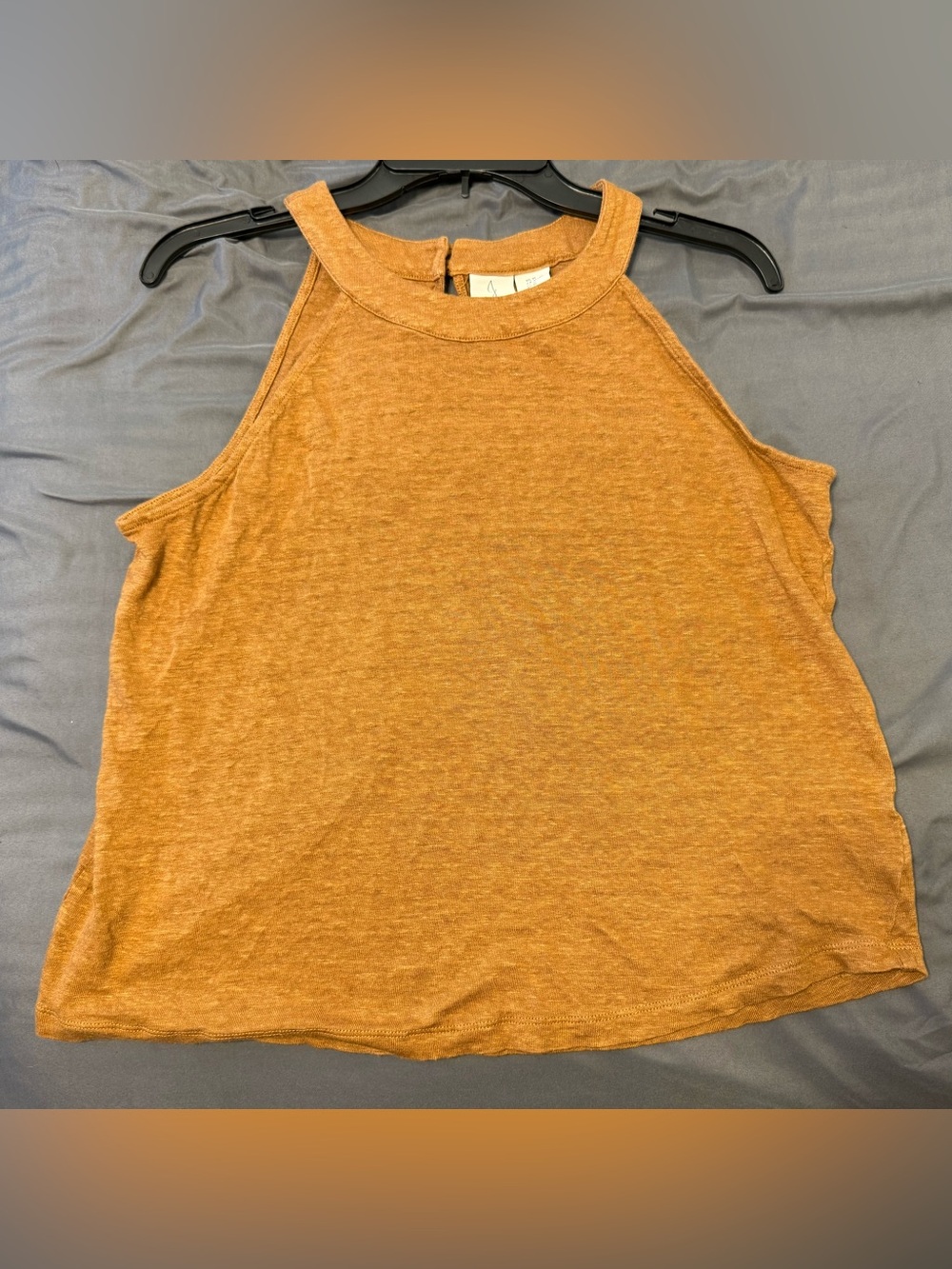 Joie 100% linen rust halter keyhole back button sleeveless knit top size XL